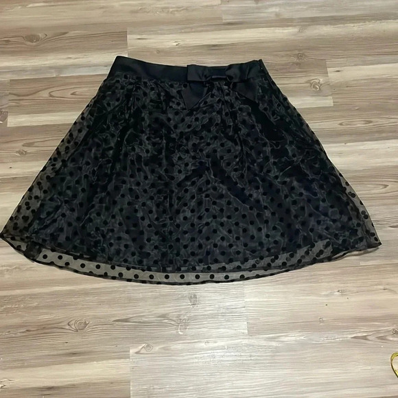 Elle Dresses & Skirts - Elle A-line layered polka dot skirt Black Sheer overlay Bow Size 14 Flirty
